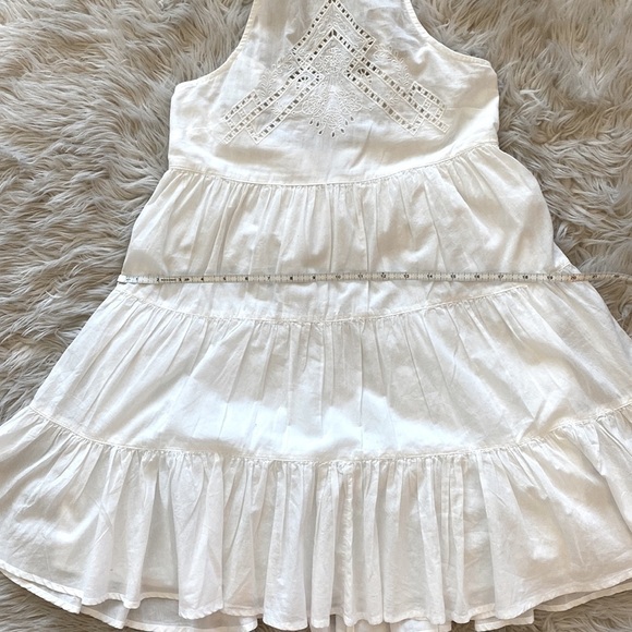 UO Head In The Clouds Crochet Neck Tiered Halter Mini Dress - Picture 15 of 16